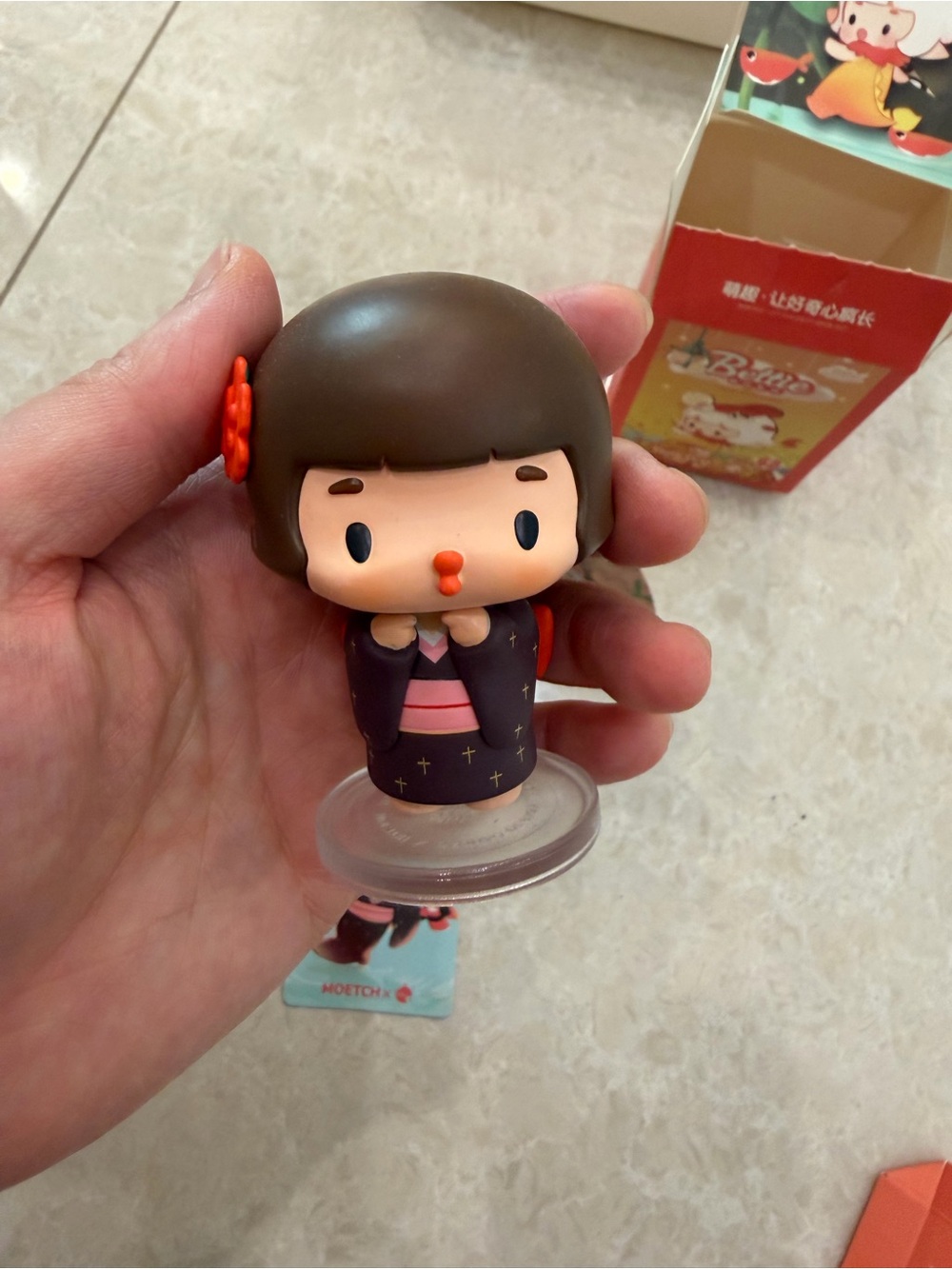 Cute Kokeshi Doll Figurine - Brown & Orange